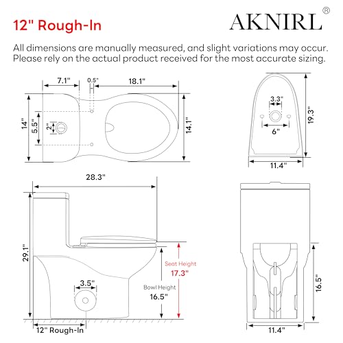 AKNIRL Elongated One Piece Toilet view 2